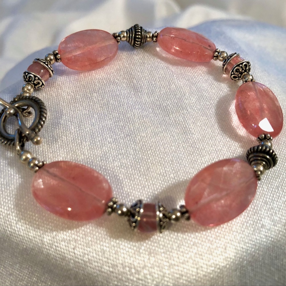 Handmade Coral Glass Beaded Bracelet w/ Toggle